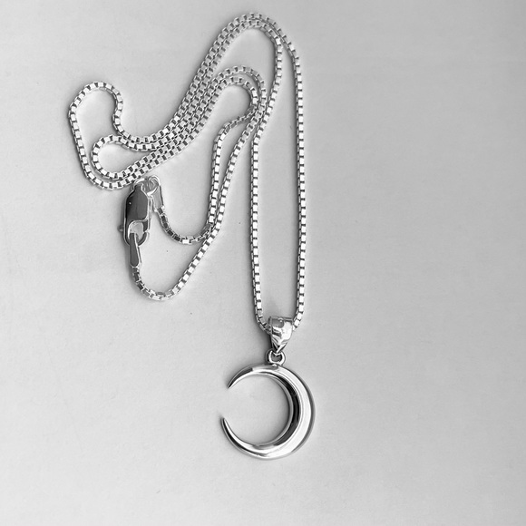 Sterling Silver Crescent Moon Necklace, Celestial - Picture 5 of 10